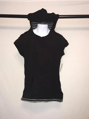 Faded glory Girls hooded v-neck 2fer look shirt  Black Lg 10-12 - Image 1 of 3
