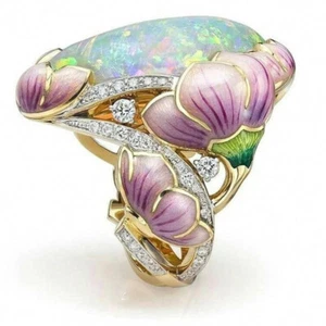 Zirkonia und Lab Opal Blumen Damen Ring Größe 62 - Bild 1 von 5