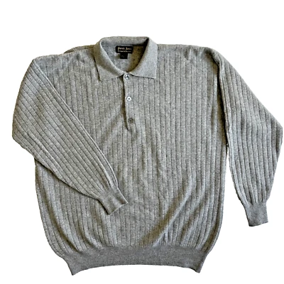 Patrick James Mens 100% Cashmere Collared Long Sleeve Grey, XL - Image 1 of 4