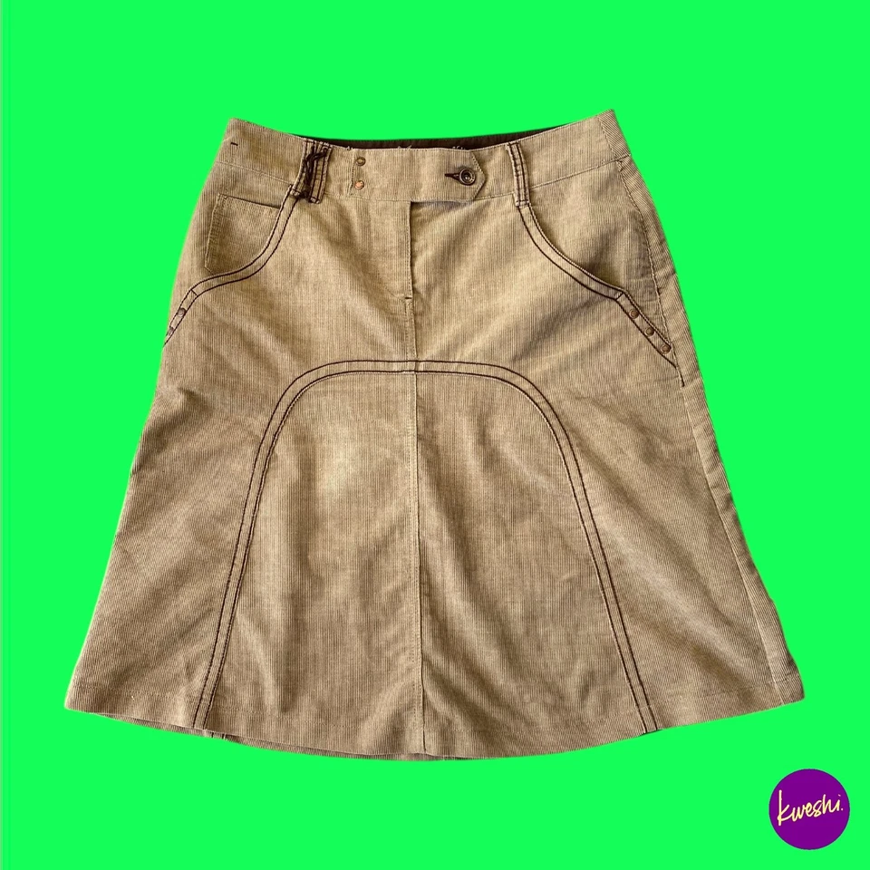 Женская трапециевидная вельветовая юбка MEXX, застежка на пуговицах и молнии, бежевая коричневая, Великобритания 14 - Изображение 1 из 4