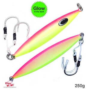 2pcs 250g Glow Pink Slow pitch Jig 9oz Fishing metal Saltwater BKK jigging Hook - Picture 1 of 11