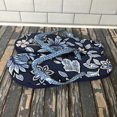 Vera Bradley S 7/8 Tropics Tapestry Flip Flops Blue Floral Polka Dot Thongs - Image 1 of 4