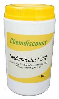 CHEMDISCOUNT Natriumacetat (-trihydrat) 1kg in Lebensmittelqualität E262 und Pharmaqualität