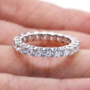 Round Cut Lab-Created Moissanite Wedding Eternity Band In 9K Solid White Gold - Picture 1 of 9
