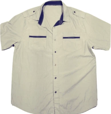 Van Heusen Button Shirt Mens Large Gray Short Sleeve contrast trim Down Up Size  - Image 1 of 4