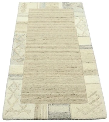 Gabbeh Teppich 100% Wolle 70X140 cm Handarbeit Braun Beige Handgetuftet T1011 - Bild 1 von 4