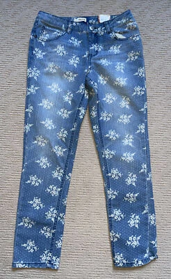 NWT New Girls Mudd Blue Medium Wash Floral Jeans Pants Size 16 Ankle Adjustable - Image 1 of 4