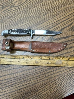 VINTAGE WESTERN CUTLERY #S-648B U.S.A. FIXED BLADE HUNTING KNIFE &  SHEATH-NICE! - Image 1 of 4