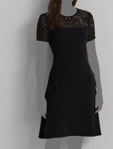 Lauren Ralph Lauren Women's Black Georgette Lace-Trim A-Line Dress Size 2 - Picture 1 of 2