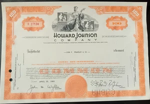 USA. Howard Johnson Company, 100 Azioni Bond Stock Certificato Anno: 1965 - Foto 1 di 8