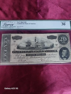 T-67 1864 $20 CONFEDERATE CURRENCY PMG 30 CIVIL WAR Note - Image 1 of 4