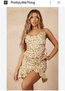 Floral Roughed Frill Bodycon Dress Size 6/8 - Picture 1 of 7