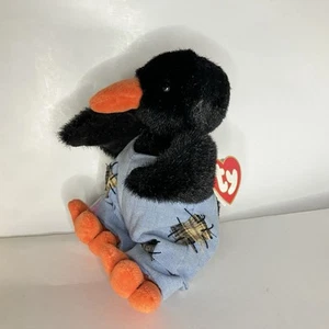 Vintage Ty Attic Treasure Cawley The Crow Salopette Peluche Giocattolo Peluche Tag - Foto 1 di 8