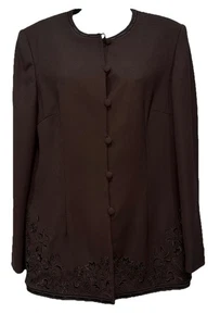 John Meyer Blazer Womens Sze12 Brown Single Breast Embroidered Lining Button Up - Picture 1 of 10
