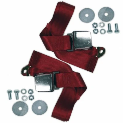 (2) 72" RED Universal Lap Seat Belt w/ Hardware, Pair Chrome Latch Hot Rod - Image 1 of 4