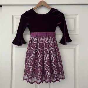 Jona Michelle Girl's Elegant Velvet & Lace Purple Formal Party Dress Size 7 - Picture 1 of 11