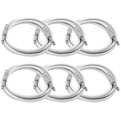 6 Pack of 6 Foot White TS to TS Patch Cables PA/DJ Cords 1/4 Inch TS Mono - Image 1 of 4