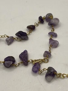 Amethyst Bracelet/anklet, 20cm, 16 Amethyst Raw Chips On A Gold Metal Chain - Picture 1 of 6
