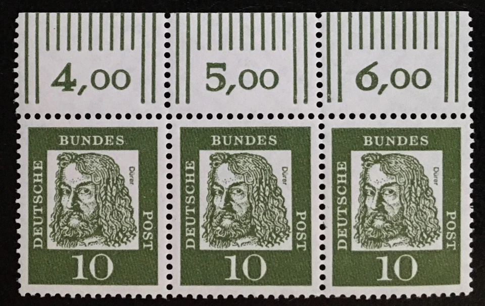 West Germany 1961, Albrecht Dürer, 10 pf. SG 1264, strip of 3, MNH** - Image 1 of 1