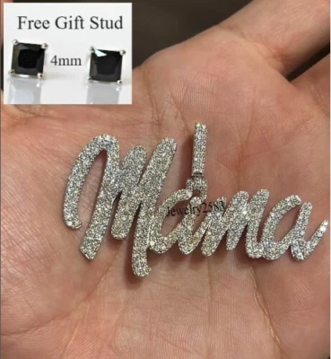 Colgante de 4 letras personalizado para hombre certificado diamante real plata 925 regalo gratis Foto 1 de 4