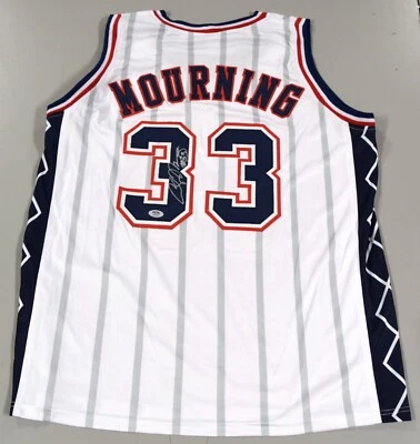 Alonzo Mourning Signed Custom New Jersey Nets White Jersey XL PSA COA - Image 1 of 4