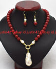 Ensemble de boucles d'oreilles pendentif collier boucles d'oreilles gemmes de jade rouge à facettes naturelles blanc baroque perle
