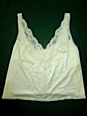 Made in USA VINTAGE ADONNA SATIN NYLON Floral Lace Silky CAMISOLE CAMI SLEEP 44 - Image 1 of 4