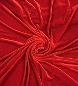 RED Stretch Velvet Fabric 60” Width Sold By The Yard - Picture 1 of 3