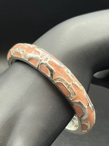 Vintage Peach Colored Hinged Bangle Bracelet Silver Tone #582 - Picture 1 of 4