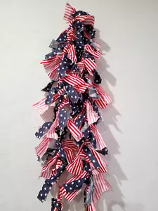 Memorial Day Patriotic 4th of July Stars Stripes Rag Garland 6FT Red Blue - Picture 1 of 6