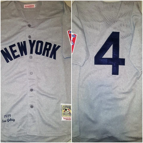 Retro NY Yankees Legend Lou Gehrig #4 Size Large Throwback Baseball Jersey Cover