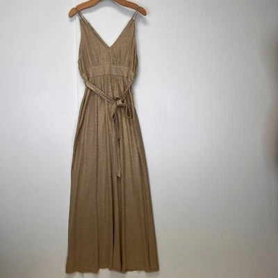 Tibi Dress Women 6 Linen Maxi Gold Shimmer Belt Empire V Neck Party Resort Core - Image 1 of 4