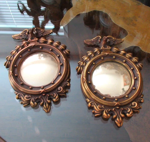 (2) Antique Federal Bulls Eye American Eagle Convex Mirrors Thirteen Colonies Cover