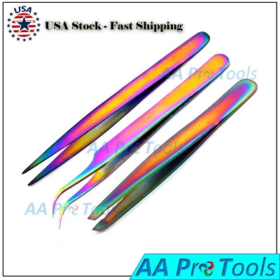 Multi-Color SET 3 BEAUTY FACIAL EYEBROW HAIR REMOVING SLANTED FINE TIP TWEEZERS - Image 1 of 3