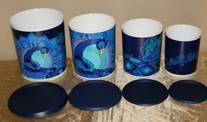 Tupperware Peacock Canisters Set of 4 Blue Liquid Tight Seals /Lids Brand New - Picture 1 of 13