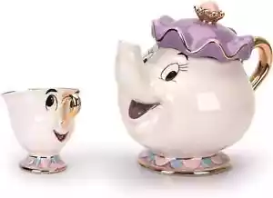 Cartone Animato Nuovo La Bella e la Bestia Teiera Tazza Mrs Potts Chip Teiera Tazza Un Set - Foto 1 di 5