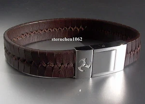 Herren Leder Armband Edelstahl / braun / Zirkonia - Picture 1 of 3