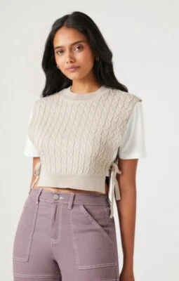 Colete suéter Forever 21 bege combo crop top médio - Imagem 1 de 4