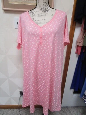 CHARTER CLUB- PINK/MULTI-FLORAL-CAP SLEEVE-BUTTON NECK-NIGHTGOWN-SIZE-2X-NWT - Image 1 of 3