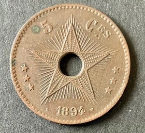 Congo Belge - Etat Indépendant - Très jolie monnaie de 5 Centimes 1894 - Picture 1 of 2