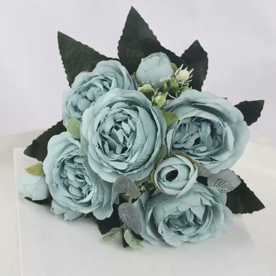 Artificial Silk Peony Blossom Mix Flower Bouquet Bunch - Blue - Image 1 of 1