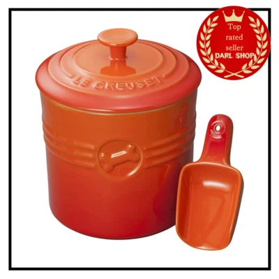 Le Creuset Pet Food Container with Scoop Dog Cat Treats Stocker Orange - Image 1 of 4