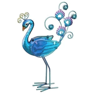 Pfau Metall mit Glaseinsatz Tischplatte Figur Wildlife Deko - Bild 1 von 2