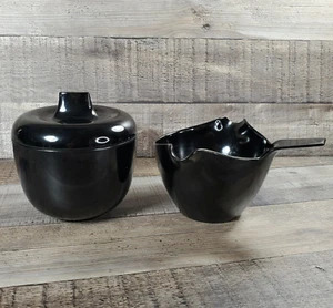 Vintage Prolon Florence Creamer Sugar Set Black Melmac 1950s 7810 7811 REPAIRED - Picture 1 of 12