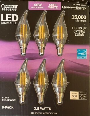 Feit Electric LED Dimmable Clear Chandelier Light Bulbs 3.8W 6-pack 300 Lumens - Image 1 of 2