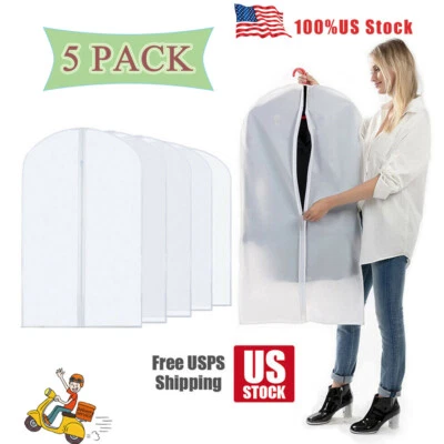 5 Pcs Garment Bag Travel Suit Dress Storage Clear Cover Full Zipper Coat Carrier - Image 1 of 4