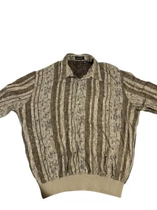 Vintage ORSINI Disco Shirt Mens Size XL Top In Rayon Beige Stripes Collar Light - Picture 1 of 5