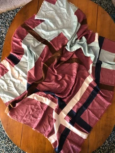 Tori Burch Schal Baumwolle Seide ausgefranster Rand Logo geometrisch groß 44" x 45" - Bild 1 von 12