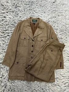 Ralph Lauren Blazer Mujer 14 Marrón Pata de Gallo Chaqueta Pantalones Conjunto Tweed De Colección - Imagen 1 de 17