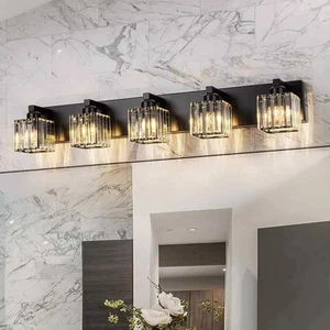 EDISLIVE Orillia 35.4 in. 5-Light Black Bathroom Vanity Light w/Crystal Shades - Picture 1 of 3